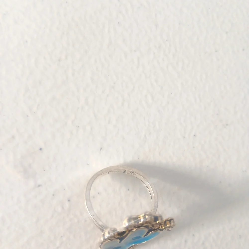 Blue and Silver Cactus Design Ring